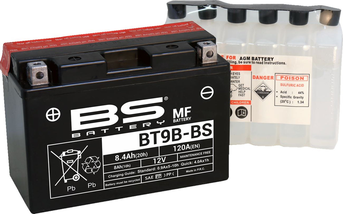 BS Battery BT9B-BS AGM Powersports Battery | 12V 8Ah 120 CCA | Acid Pack Included | 300627