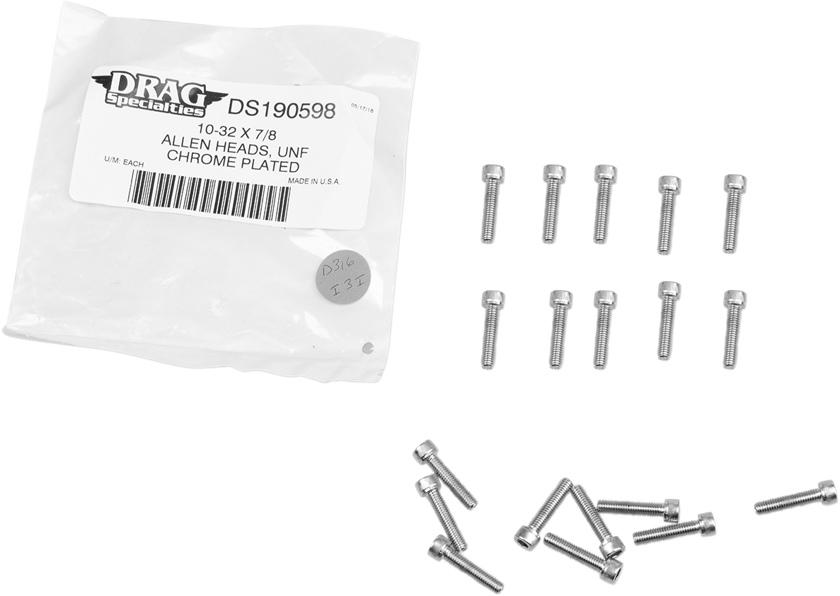 DRAG SPECIALTIES Bolts - Socket-Head - Replacement - Knurled/Fine Thread - #10-32 x 7/8" - 10 Pack MPB203 - Cycle City Outdoors