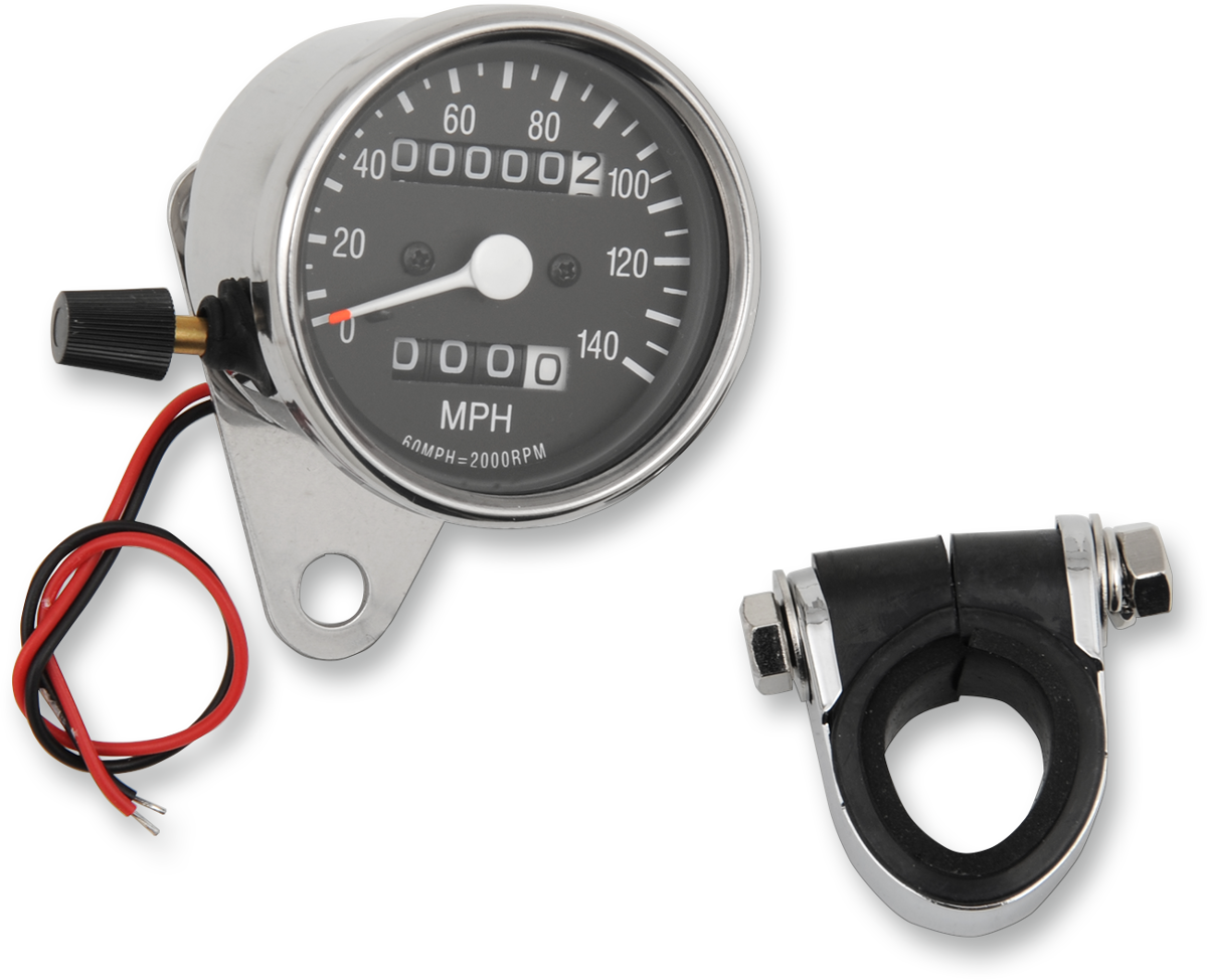 DRAG SPECIALTIES 2.4" MPH Mini LED Mechanical Speedometer/Indicators/Trip - Chrome Housing - Black Face - 2:1 21-6815-BX15 - Cycle City Outdoors