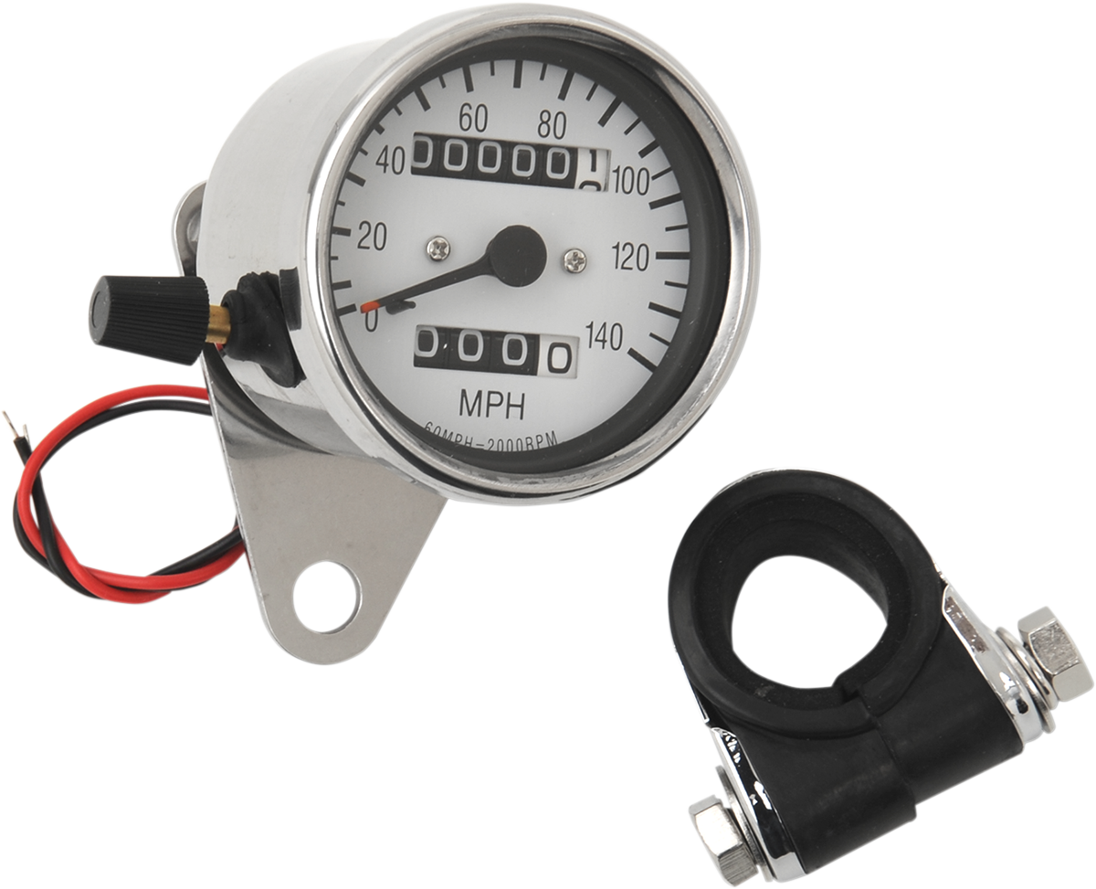 DRAG SPECIALTIES 2.4" MPH Mini LED Mechanical Speedometer/Indicators/Trip - Chrome Housing - White Face - 2:1 21-6835-BX15 - Cycle City Outdoors