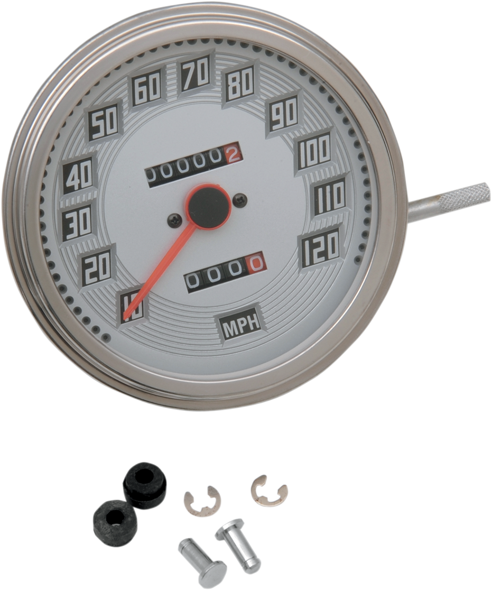DRAG SPECIALTIES 5" MPH FL-Style 2:1 Speedometer with Tach - Billet Look White Face 75694 - Cycle City Outdoors