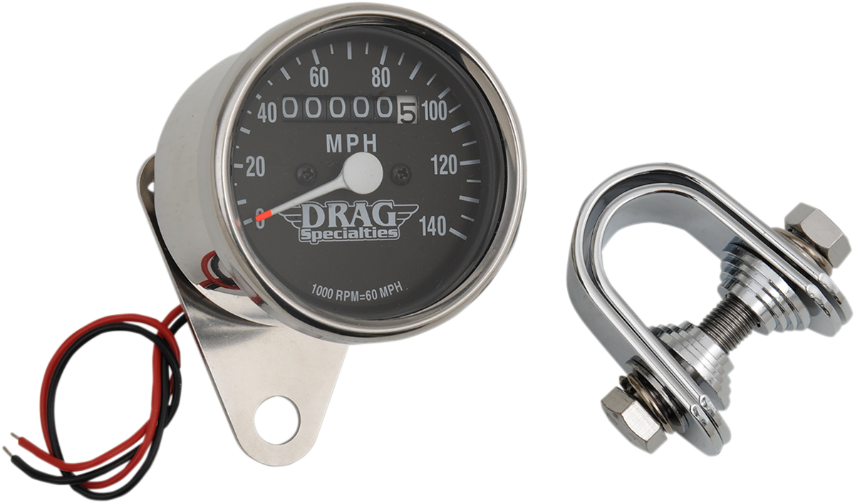 DRAG SPECIALTIES 2.4" MPH Mini LED Mechanical Speedometer/Indicators - Chrome Housing - Black Face - 1:1 21-6804DS1-BX15 - Cycle City Outdoors