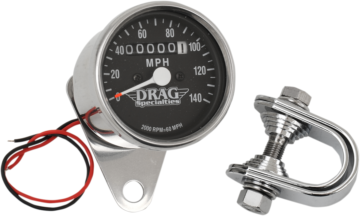DRAG SPECIALTIES 2.4" MPH Mini LED Mechanical Speedometer/Indicators - Chrome Housing - Black Face - 2:1 21-6805DS1-BX15 - Cycle City Outdoors