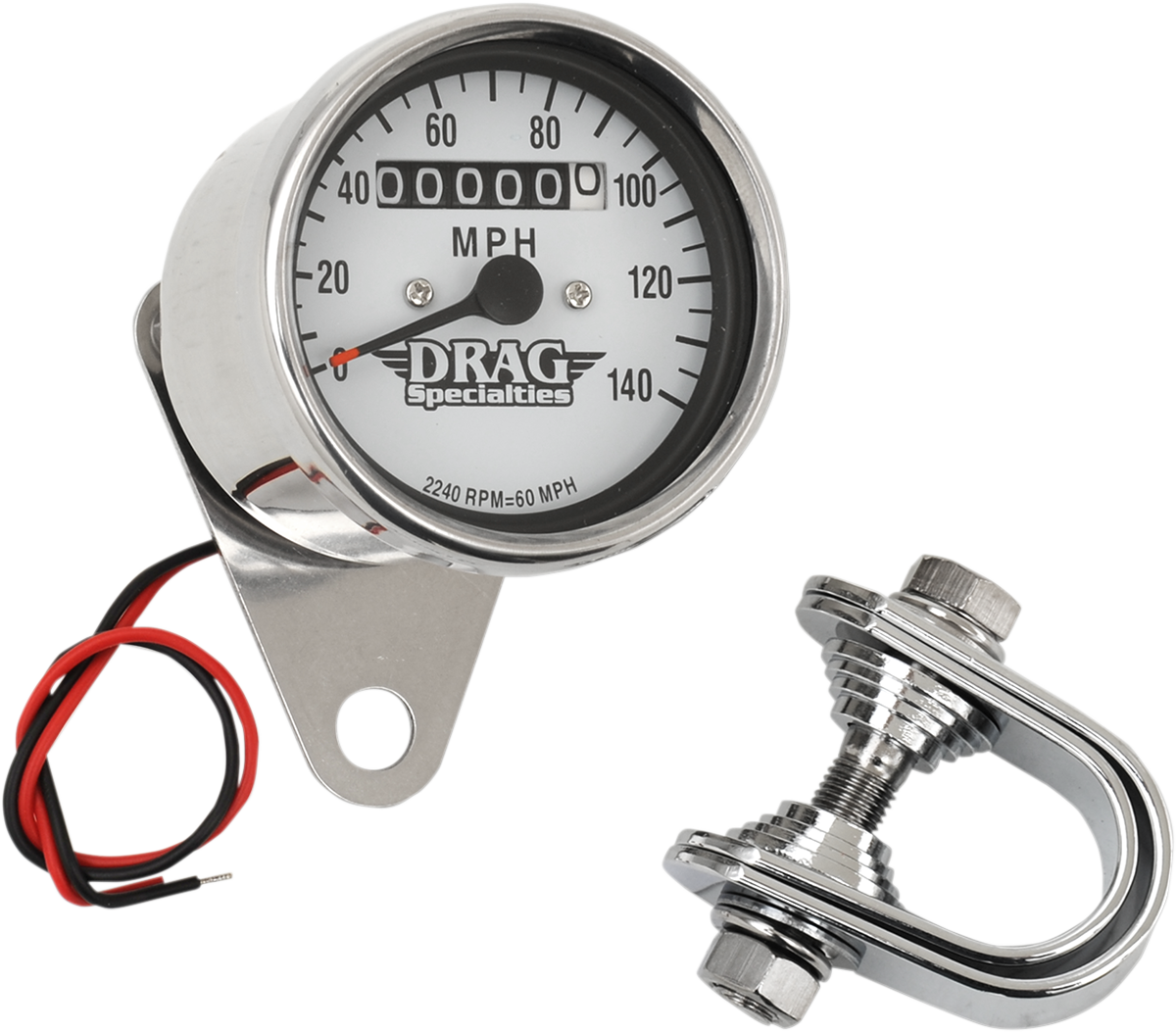 DRAG SPECIALTIES 2.4" MPH Mini LED Mechanical Speedometer/Indicators - Chrome Housing - White Face - 2240:60 21-6829DS1-BX15 - Cycle City Outdoors