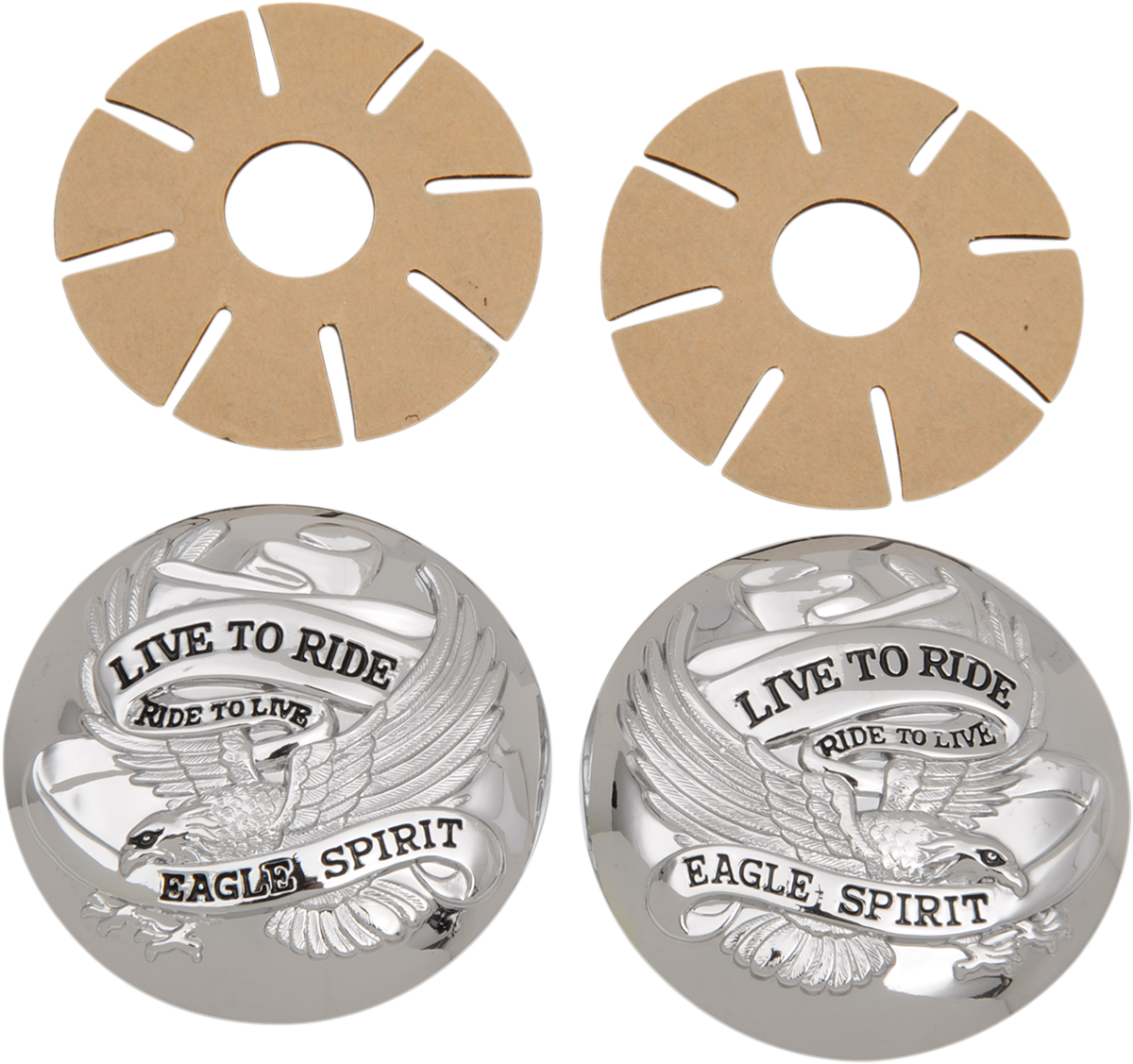 DRAG SPECIALTIES "Live to Ride" Gas Cap Covers - Chrome 03-0025A-BC230 - Cycle City Outdoors