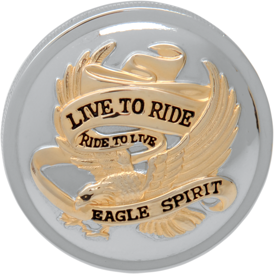 DRAG SPECIALTIES "Live to Ride" Gas Cap - Non-Vented - Chrome with Gold 72646 - Cycle City Outdoors