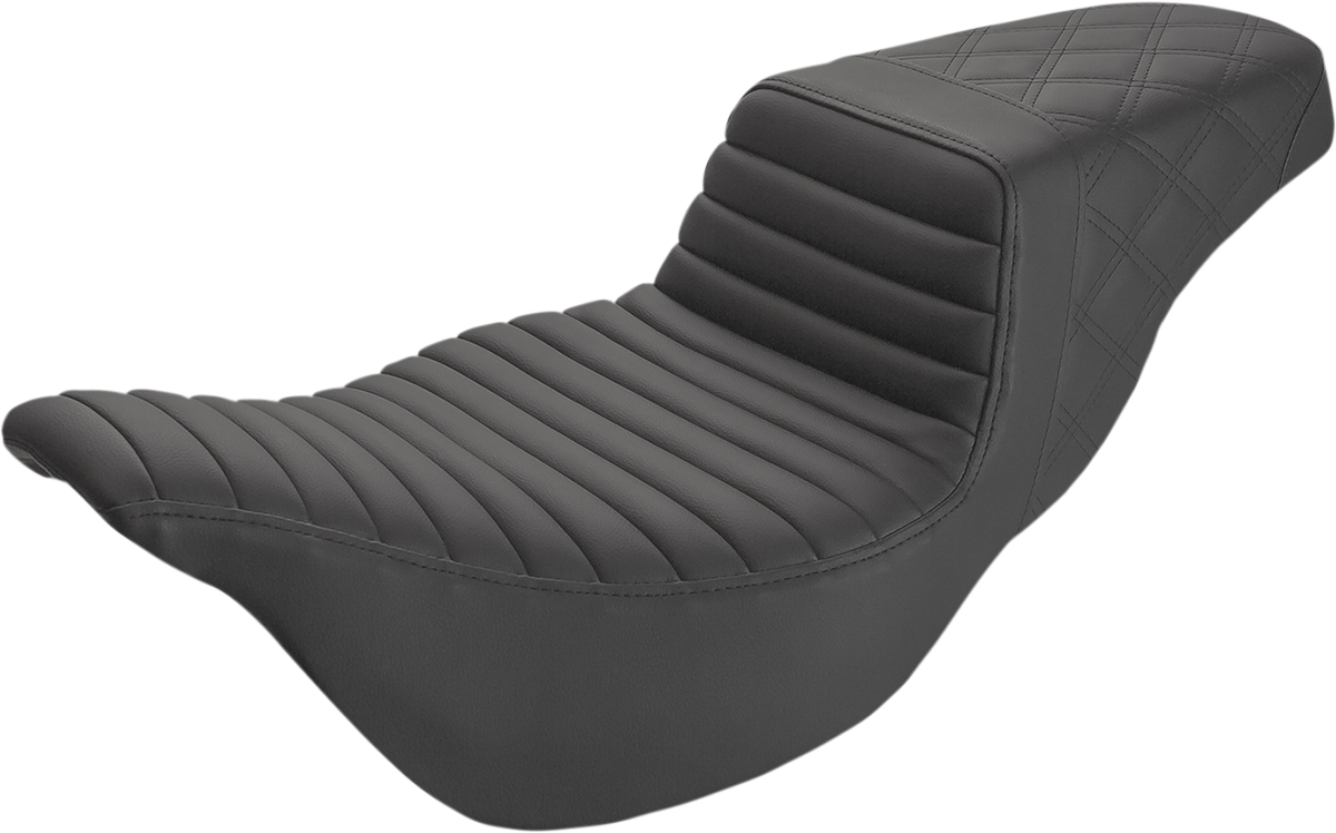 SADDLEMEN Step-Up Seat - Extended Reach - Front Tuck-n-Roll/Rear Lattice Stitch - Black - FL '08-'23 (Part 808-07B-176E)
