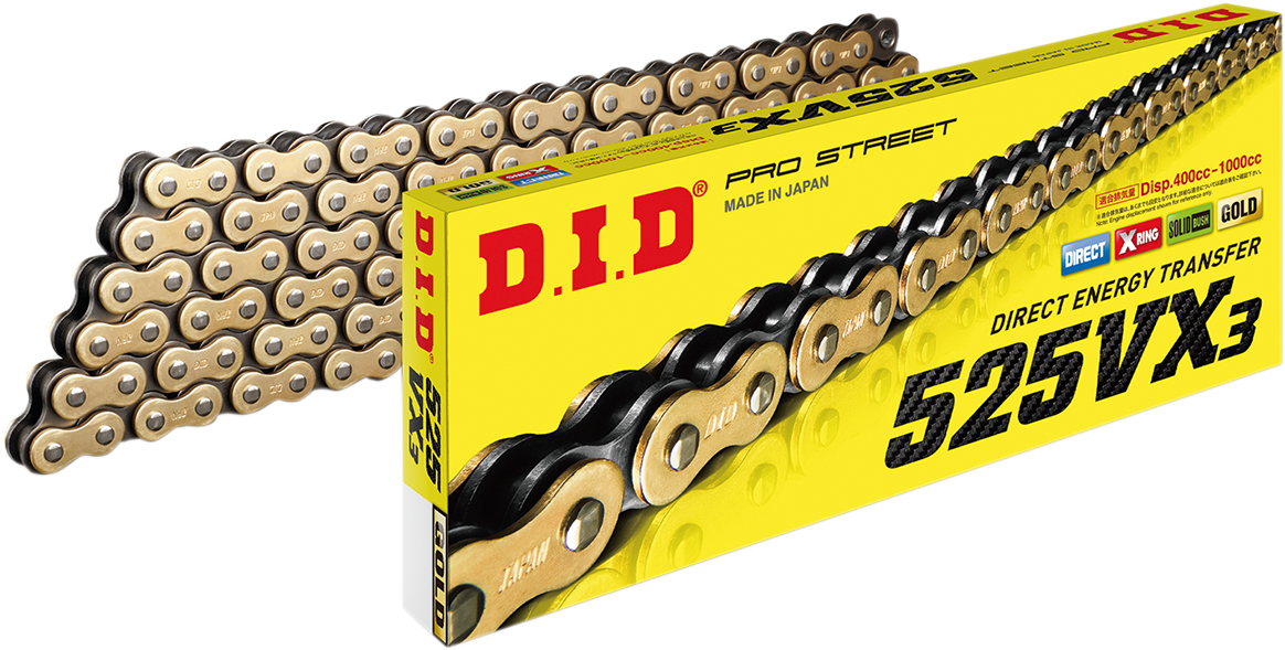 DID M525VX3G130ZB 525 VX3 - Drive Chain - 130 Links - Gold | Adventure/ATV/UTV