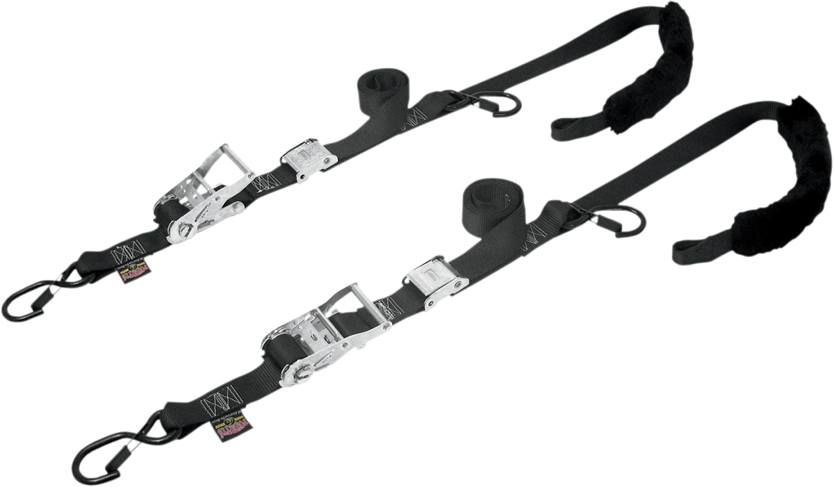 Powertye Mfg. 30722 Soft-Tye Tie-Down Straps - Ratchet-Cam - with Latch Hooks - 1-1/2" x 7' - Black