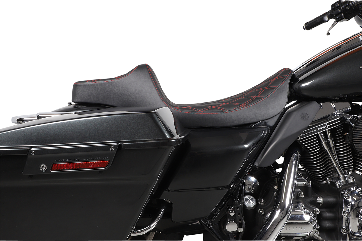 DRAG SPECIALTIES Extended Reach Predator III Seat - Double Diamond - Black w/ Red Stitching - FL '99-'07 08011371 - Cycle City Outdoors
