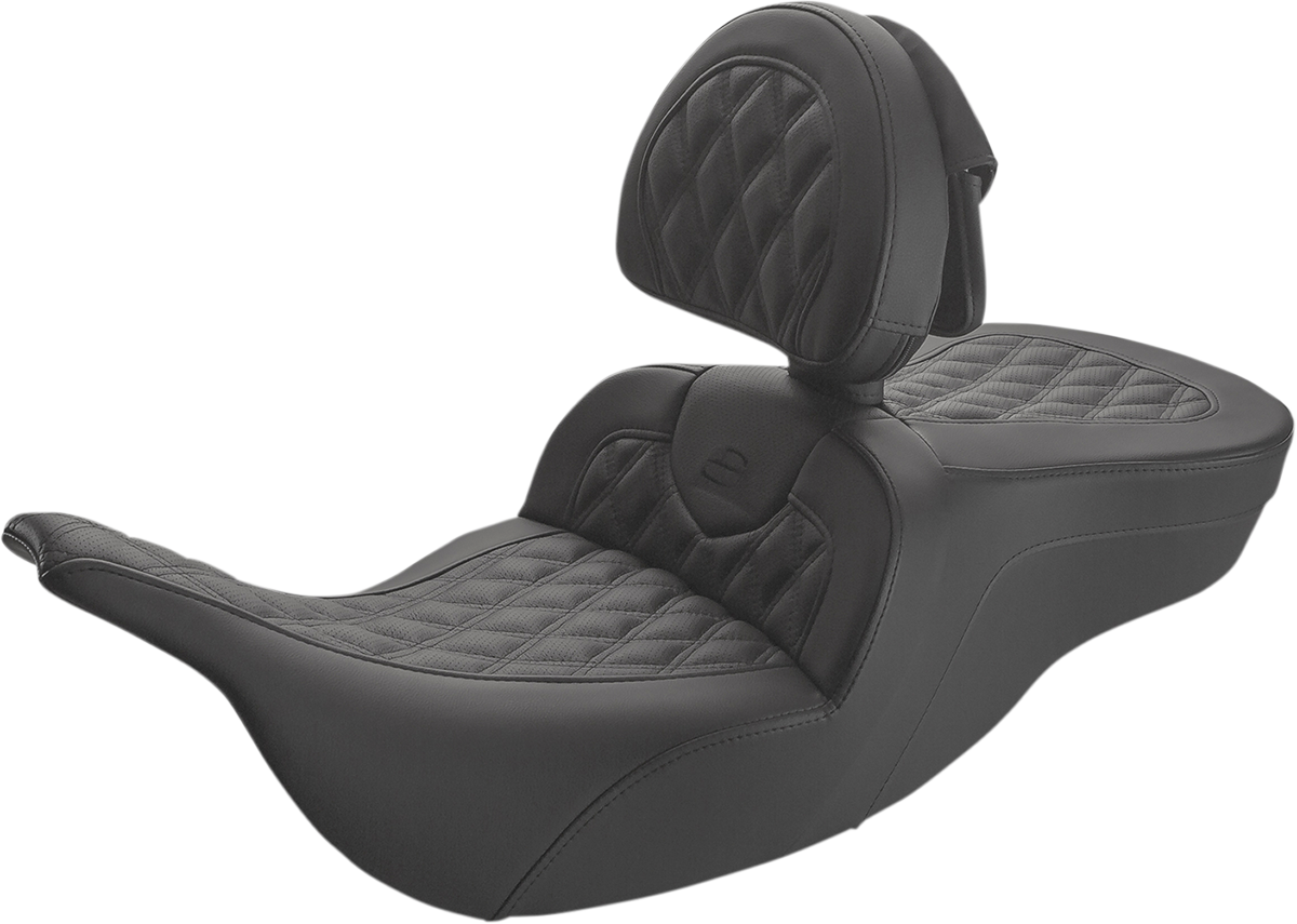 SADDLEMEN Roadsofa™ Lattice Stitched Seat - w/ Driver Backrest - Black 897-07-182BR