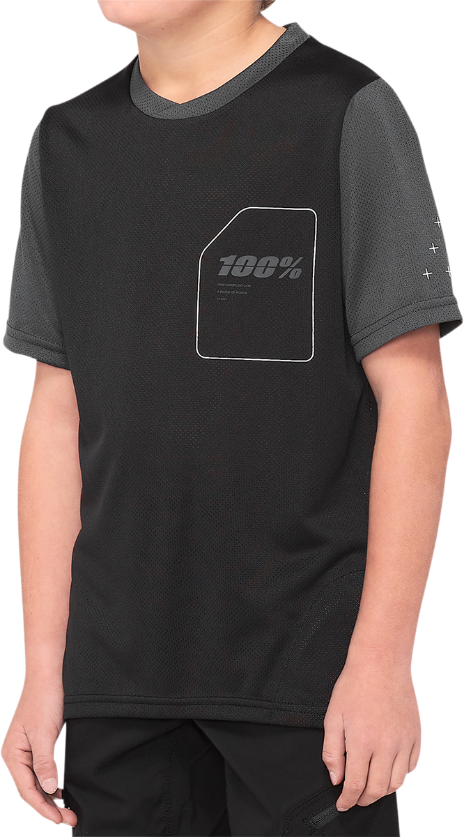 100% Youth Ridecamp Short-Sleeve Jersey - Black/Charcoal - Medium 40031-00001