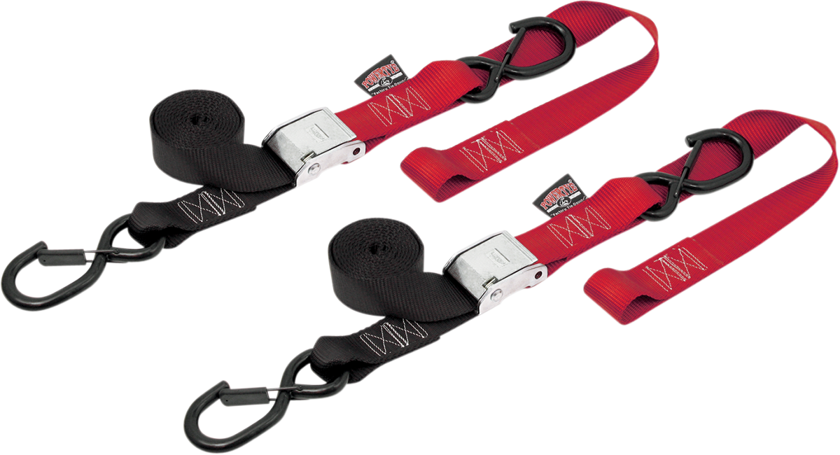 Powertye Mfg. 29621-S Soft-Tye Tie Down Straps - Cam Buckle - Latch Hooks - 1-1/2" x 6-1/2' - Black/Red