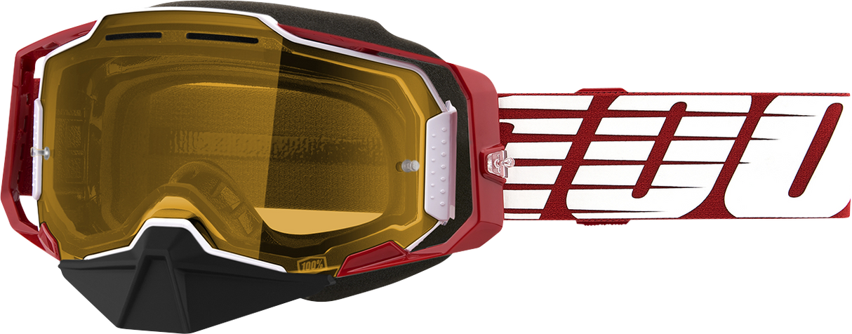 100% Armega Snow Goggles - Oversized Red - Yellow 50007-00006