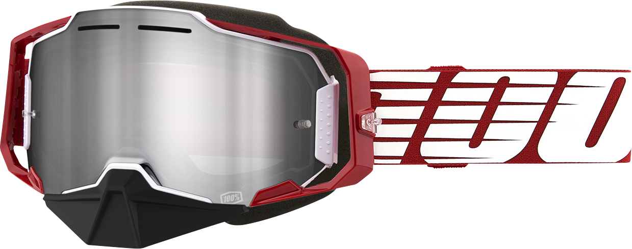 100% Armega Snow Goggles - Oversized Red - Silver Mirror 50008-00006