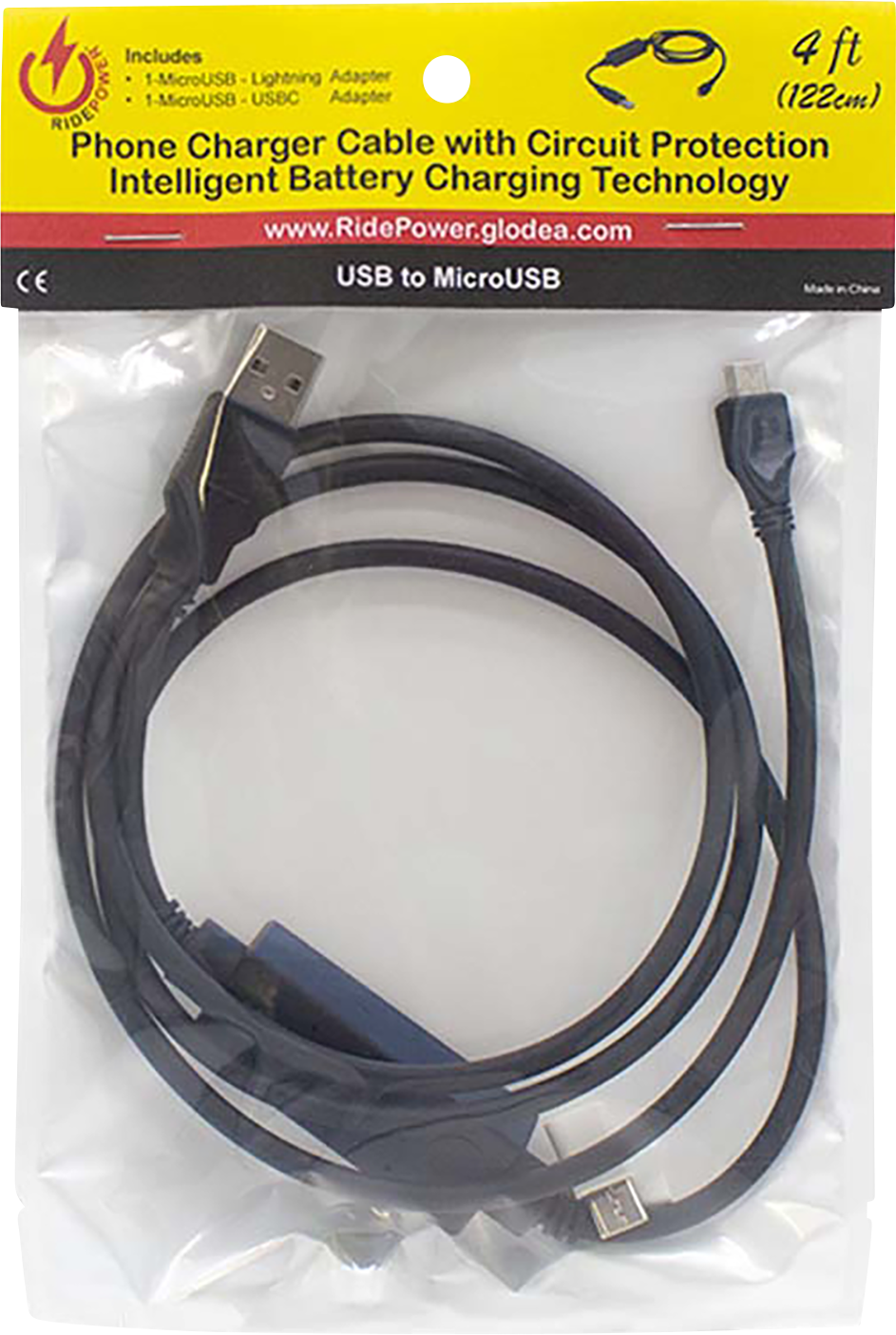 RIDEPOWER Phone Charging Cable - USB to Micro USB - 4' 1248USBMUSB4FT