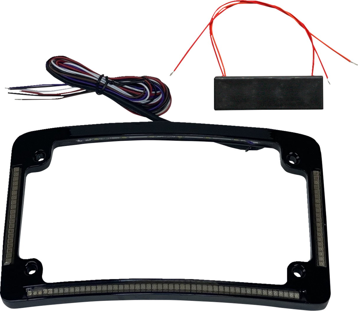 Custom Dynamics License Plate Frame - Red/White LED - Gloss Black TF08-B - Cycle City Outdoors