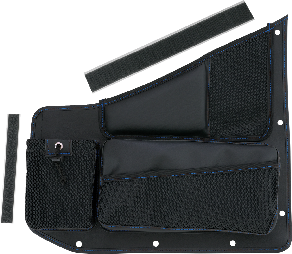 SHOW CHROME Kaliber Side Organizer - Driver and Passenger - Black w/ Blue Stitching H44-7BLU