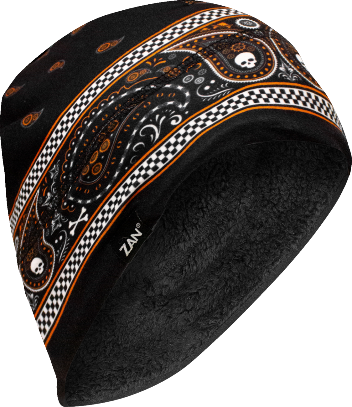ZAN HEADGEAR SportFlex? Helmet Liner - High Pile Fleece Lined - Classic Bandanna - Black/Orange WHLH197