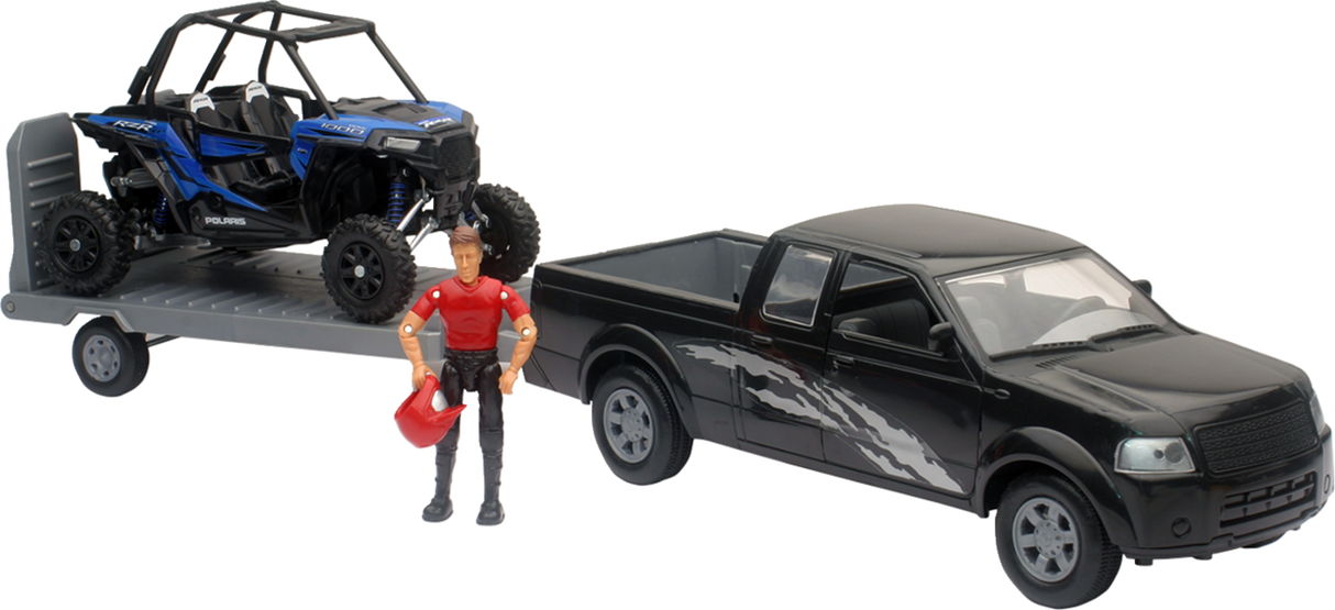 New Ray Toys Pick Up Truck w/ Polaris RZR XP1000 - 1:18 Scale - Black/Blue SS-37426E