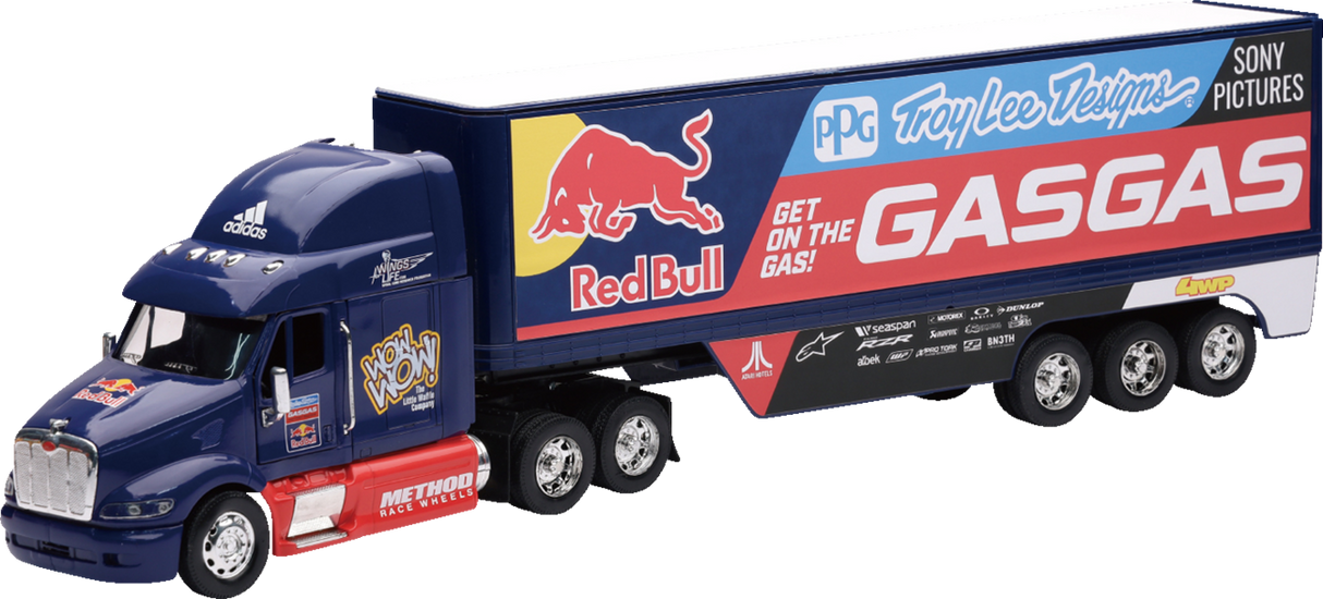 New Ray Toys Peterbilt TLD Red Bull GASGAS Race Team Truck - 1:32 Scale - Blue/Red 11053