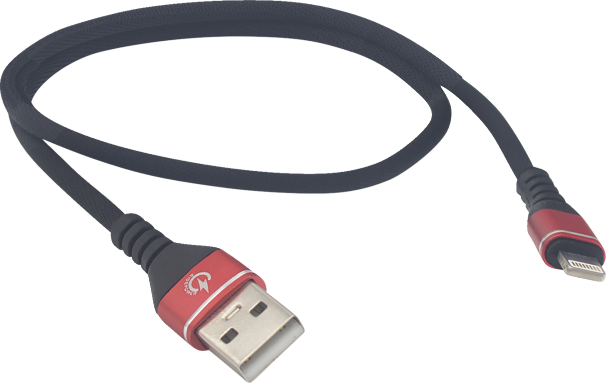 RIDEPOWER Male USB to Male Lightning Cable - Phone - Charger - 18" - Black/Red RPUSBLHT18