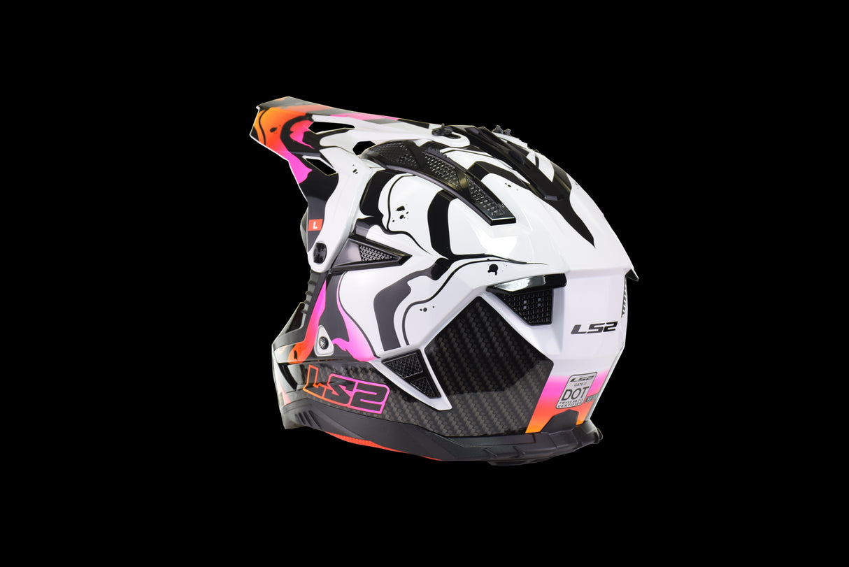 LS2 - Gate II Motocross Helmet - Wash - Gloss White/Orange/Purple