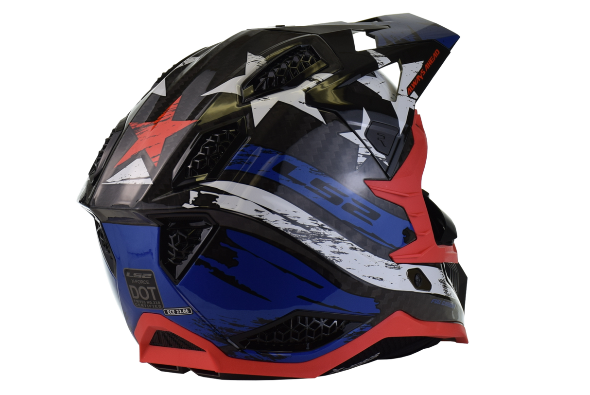 LS2 - X Force Carbon Motocross Helmet - Gloss Red/White/Blue