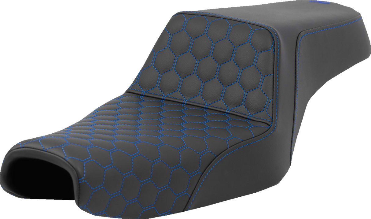 SADDLEMEN Step-Up Seat - Honeycomb - Blue Stitching - 3.3 Gal Tank - Sportster '04-'22 807-11-17701