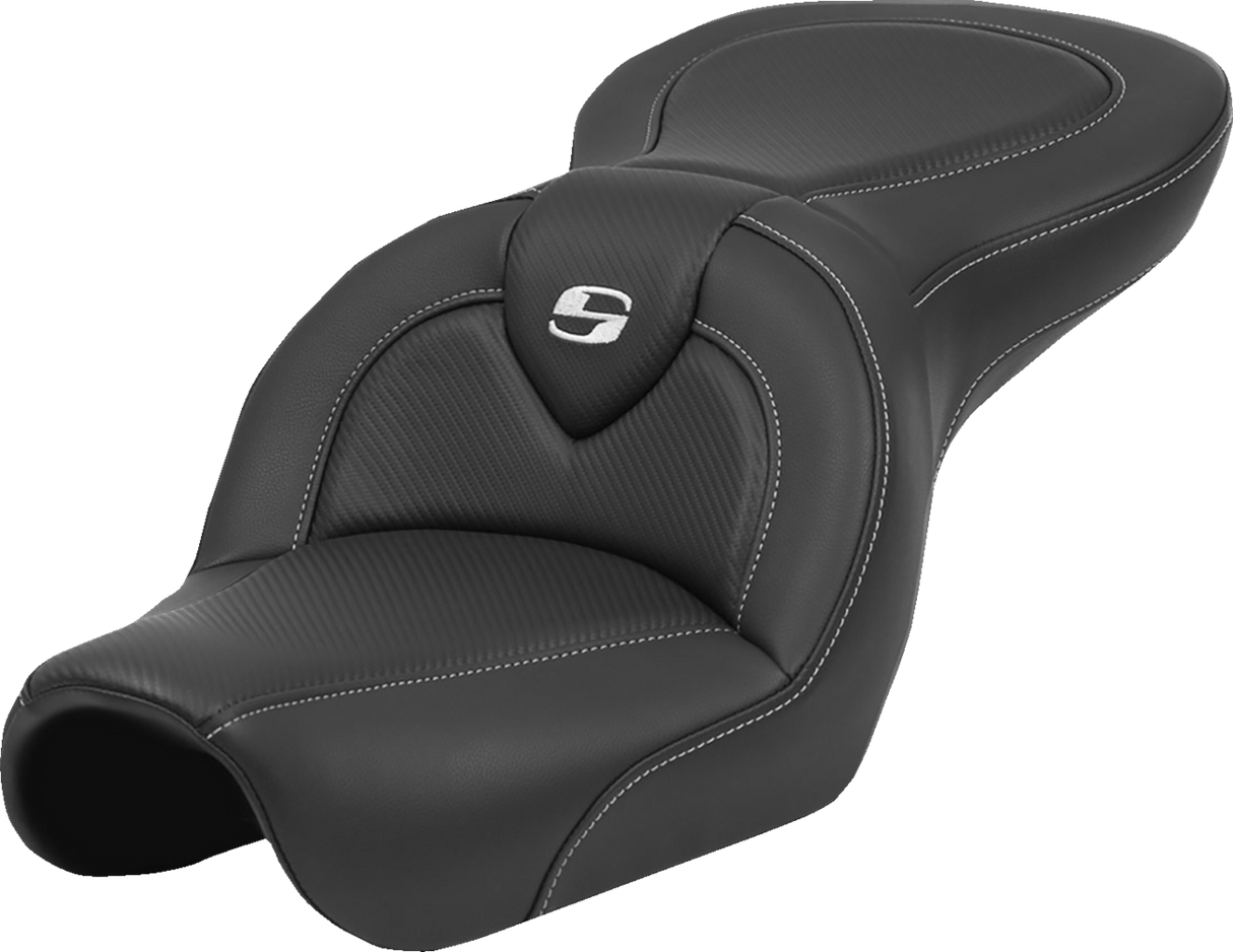 SADDLEMEN Roadsofa* Seat - Carbon Fiber - Black Stitch - without Backrest - FL '04-'05 804-04-185