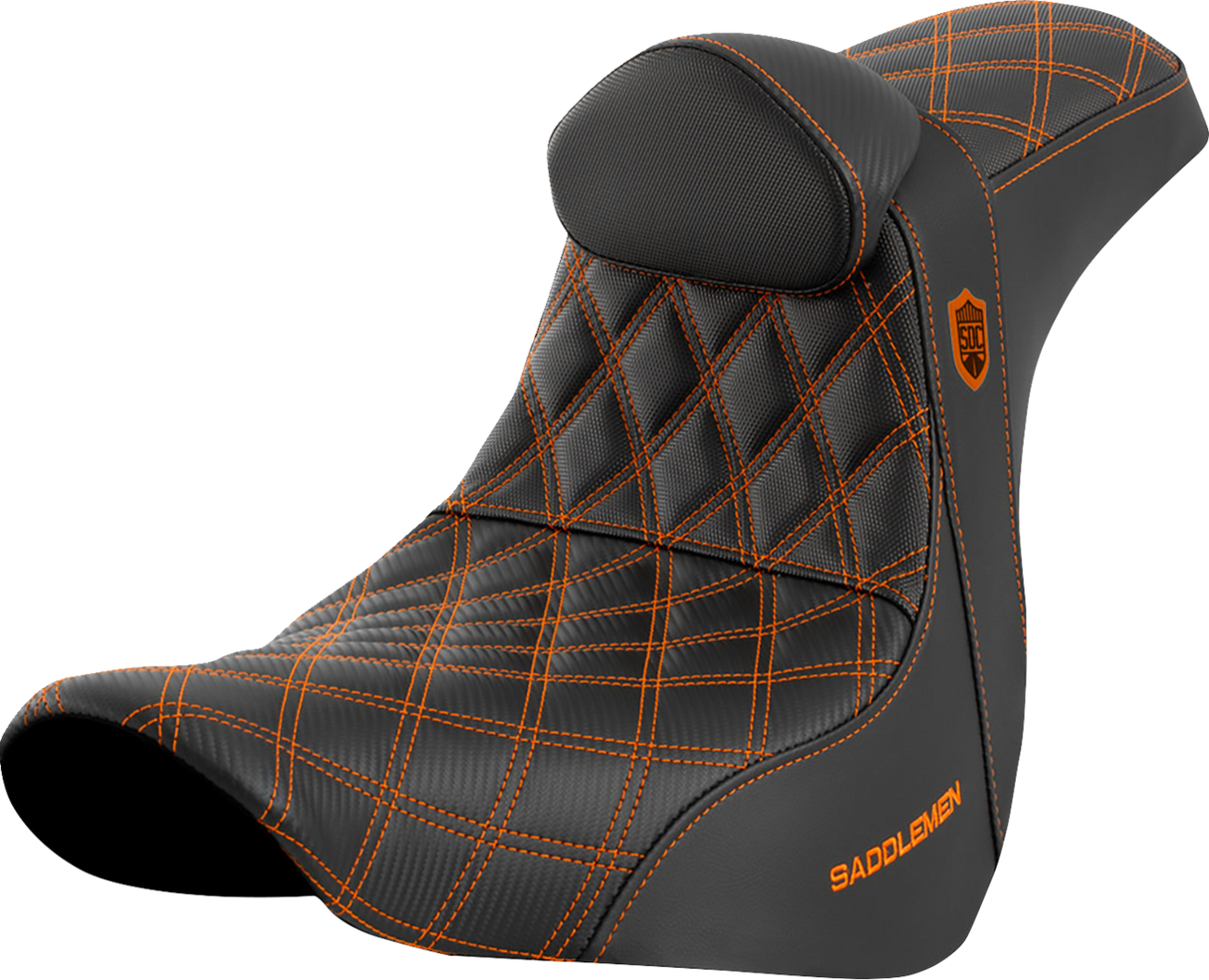 SADDLEMEN Pro Series SDC Performance Seat - w/ Backrest - Orange Stitch - FL/FX '18-'23 SC81829ORART
