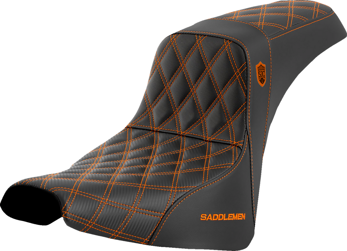 SADDLEMEN Pro Series SDC Performance Seat - w/o Backrest - Orange Stitch - FXBB/FXST '18-'23 SC81830ORA