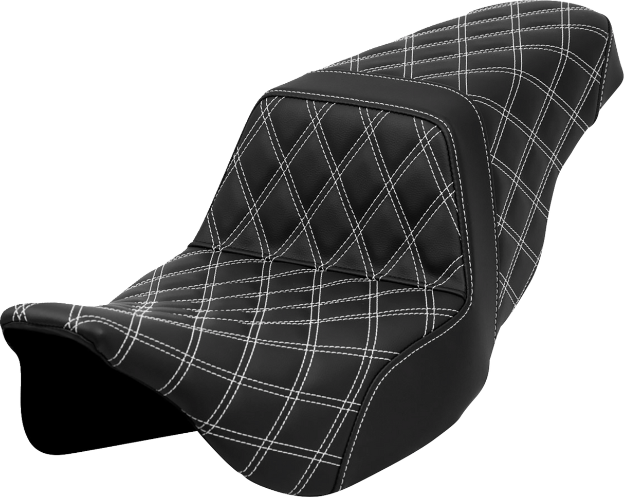 SADDLEMEN Step-Up Seat - Lattice Stitch - White Stitch - FLH/FLT '08-'23 A808-07B-175WHI