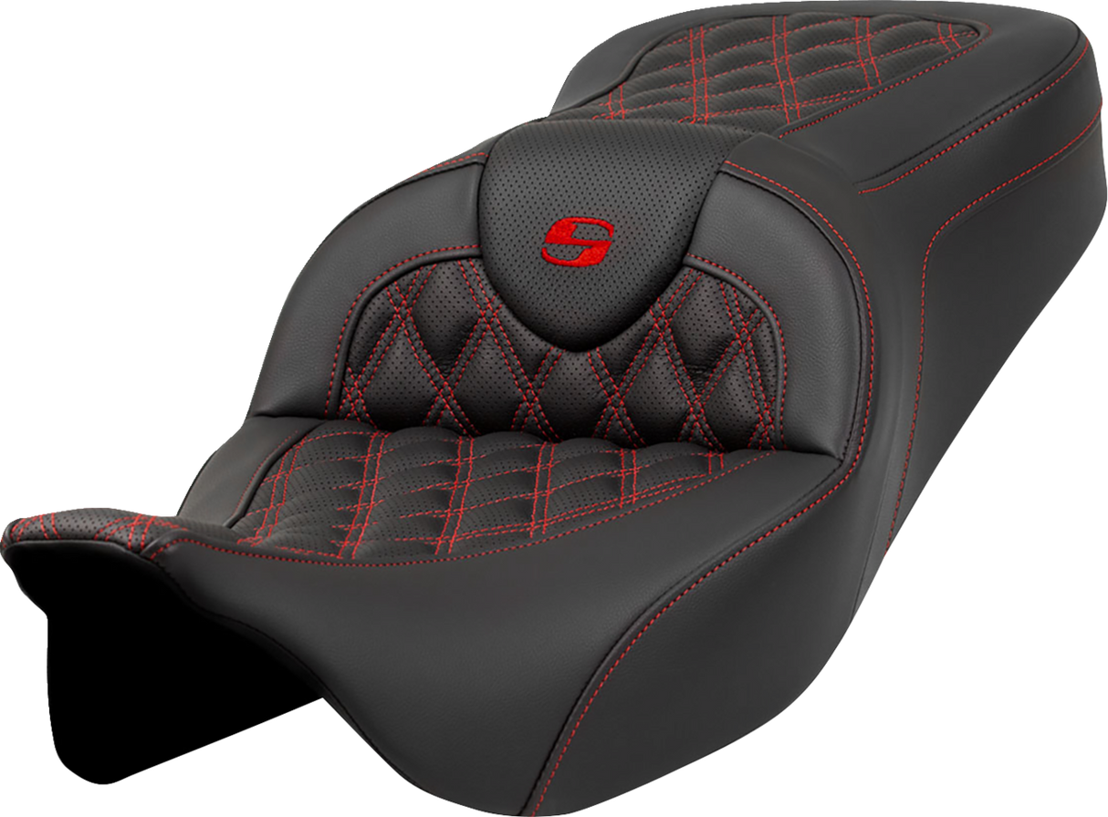 SADDLEMEN Roadsofa* Seat - Lattice Stitch - Red Stitch - without Backrest - FLH/FLT '08-'23 808-07B-18204