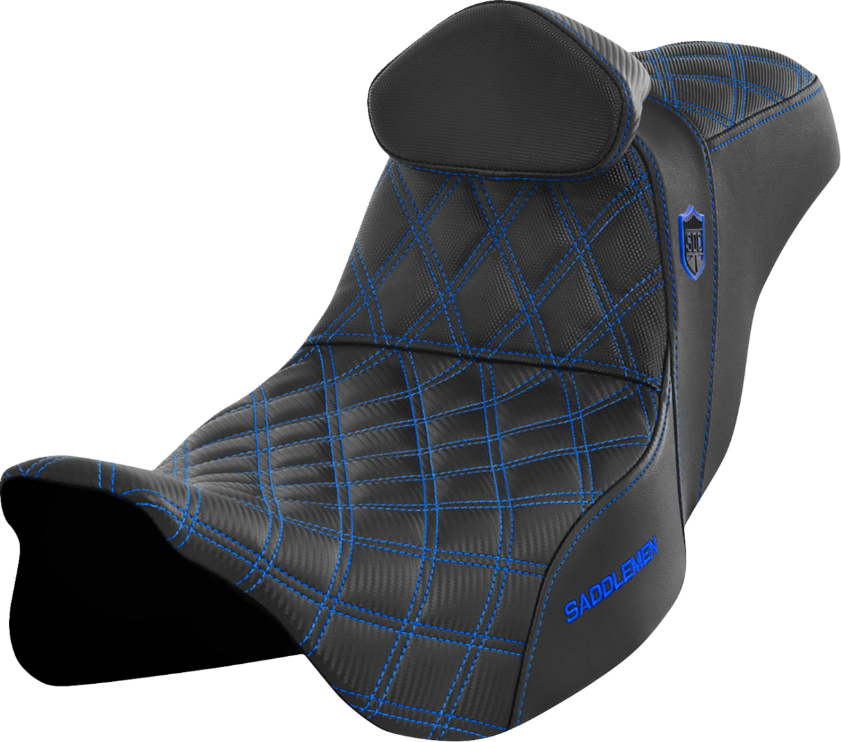 SADDLEMEN Pro Series SDC Performance Seat with Backrest - Blue Stitch - FLH/FLT '08-'23 SC80807BLURT