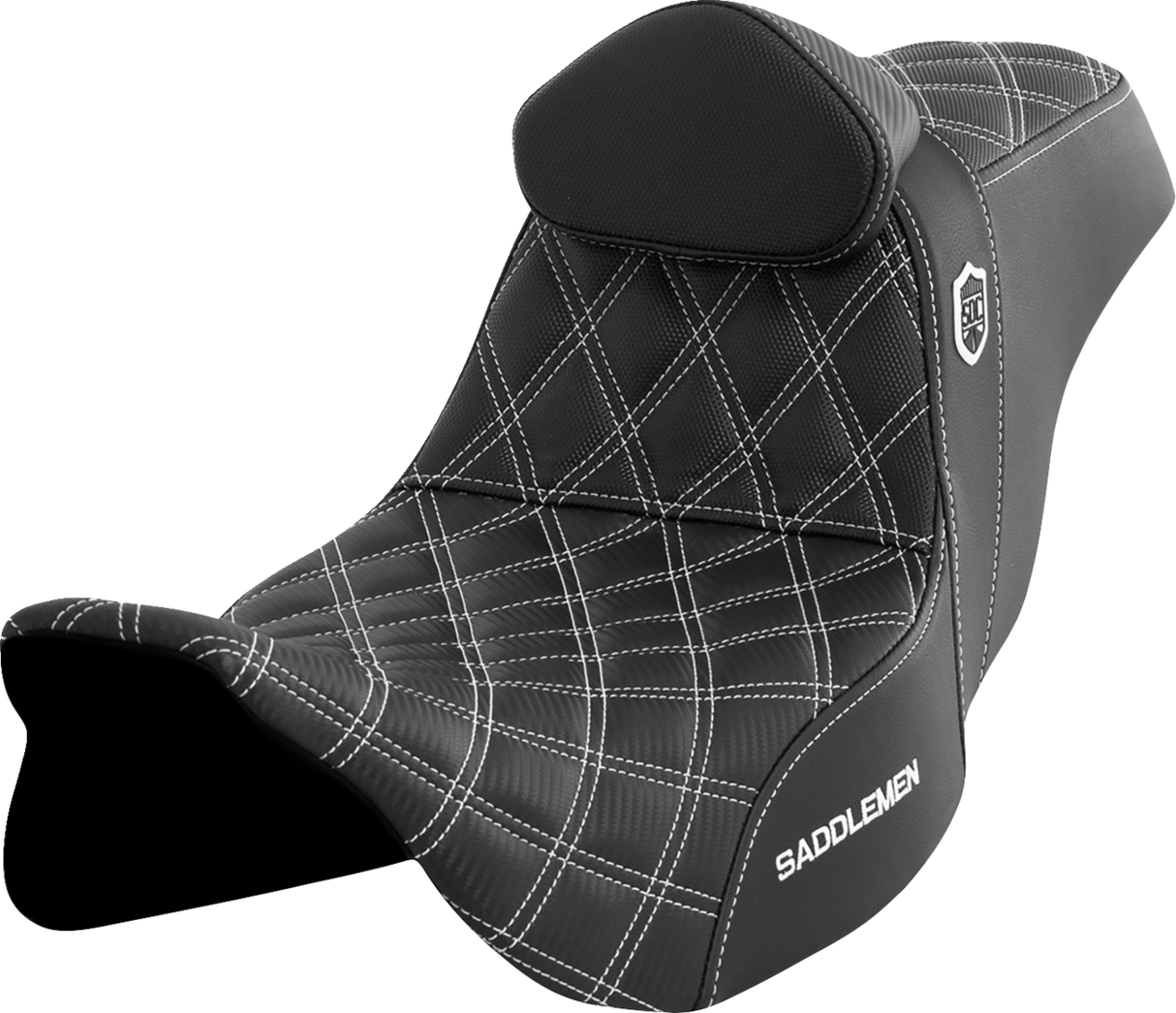 SADDLEMEN Pro Series SDC Performance Seat with Backrest - White Stitch - FLH/FLT '08-'23 SC80807WHIRT