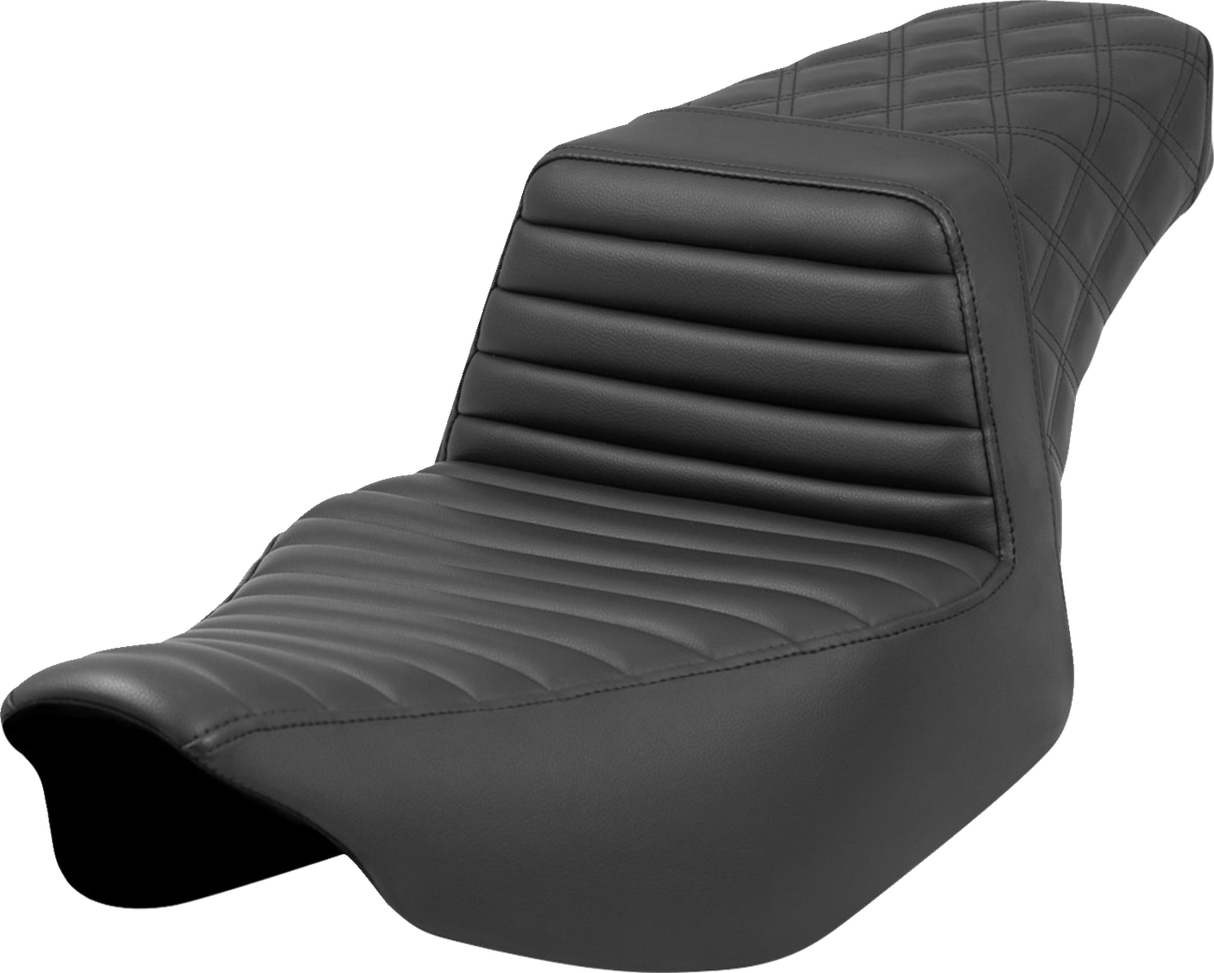 SADDLEMEN Step-Up Seat - Front Tuck-n-Roll/Rear Lattice - Black - Extended Reach - Part 823-07E-176