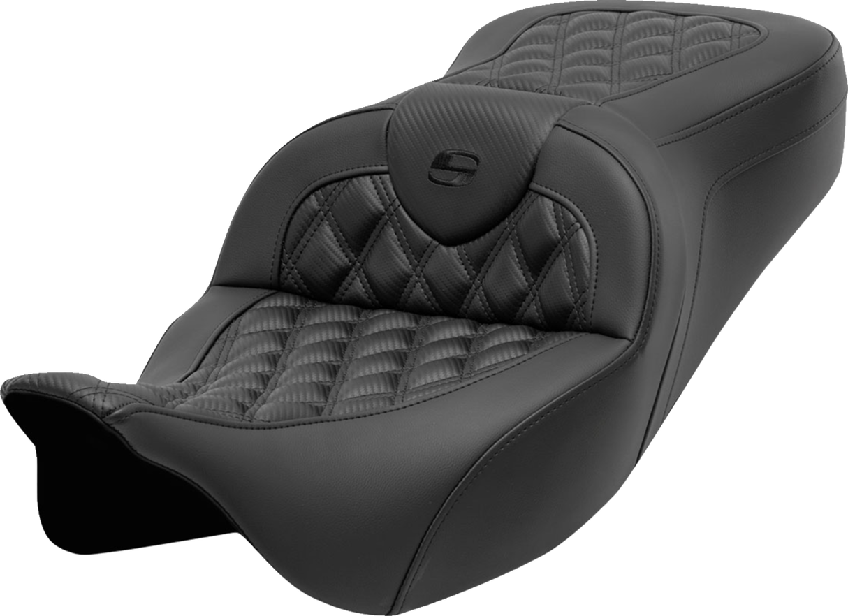 SADDLEMEN Roadsofa* Seat - Without Backrest - Lattice Stitch - Carbon Fiber - FL '08-'23 808-07B-20600