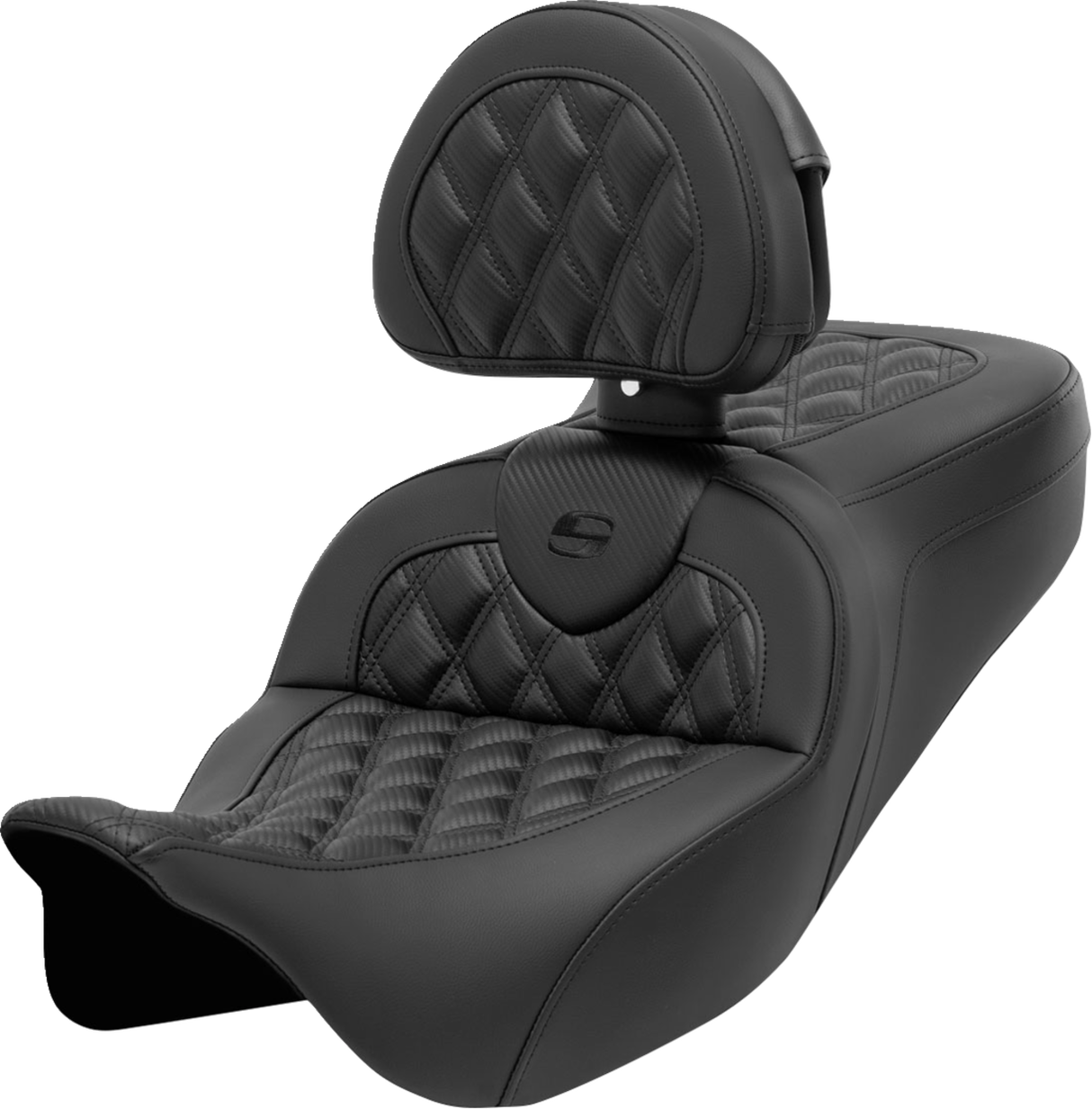 SADDLEMEN Roadsofa* Seat with Backrest - Lattice Stitch Carbon Fiber - FL '08-'23 - Part 808-07B-206B0