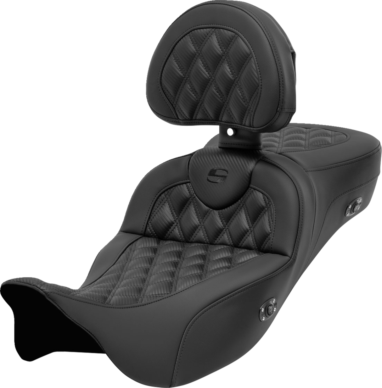 SADDLEMEN Roadsofa* Extended Reach Seat with Backrest - Lattice Stitch - Carbon Fiber - FL '08-'23 - Part 808-07B-207C0