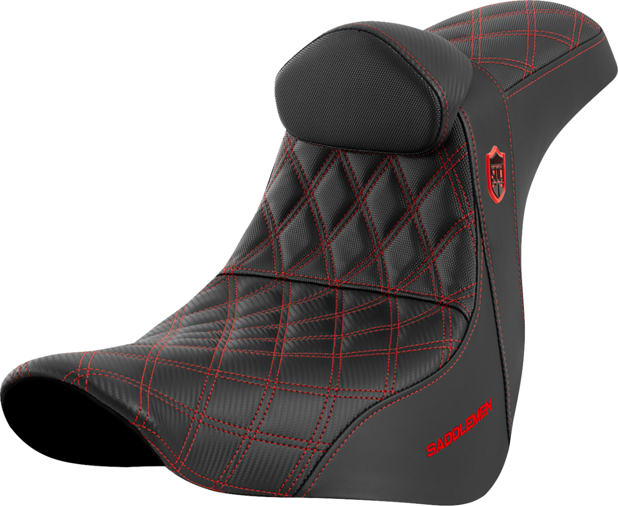 SADDLEMEN Pro Series SDC Performance Seat - w/ Backrest - Red Stitch - FL/FX '18-'23 SC81829REDRT