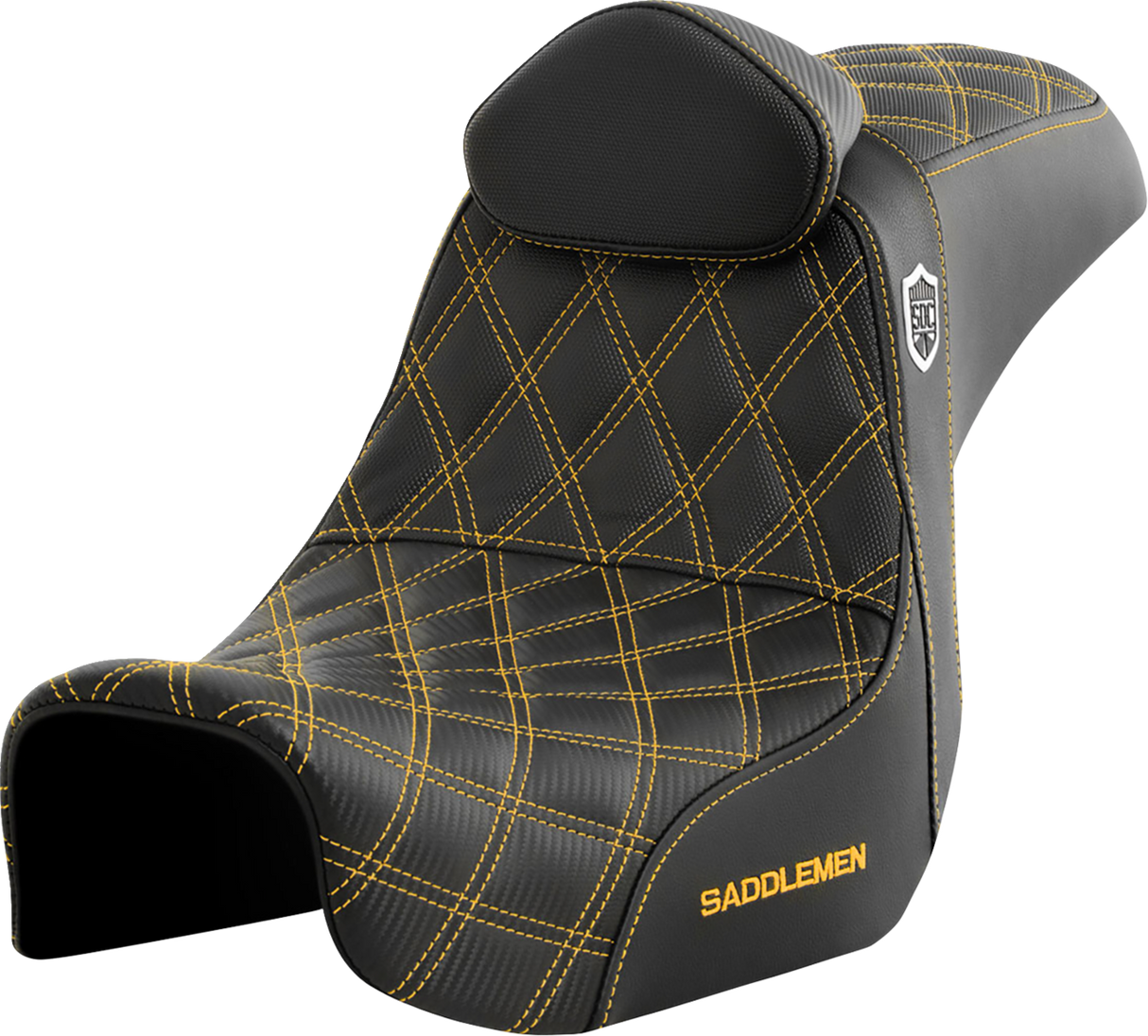 SADDLEMEN Pro Series SDC Performance Seat - w/ Backrest - Gold Stitch - Dyna '06-'17 SC80604GOLRT