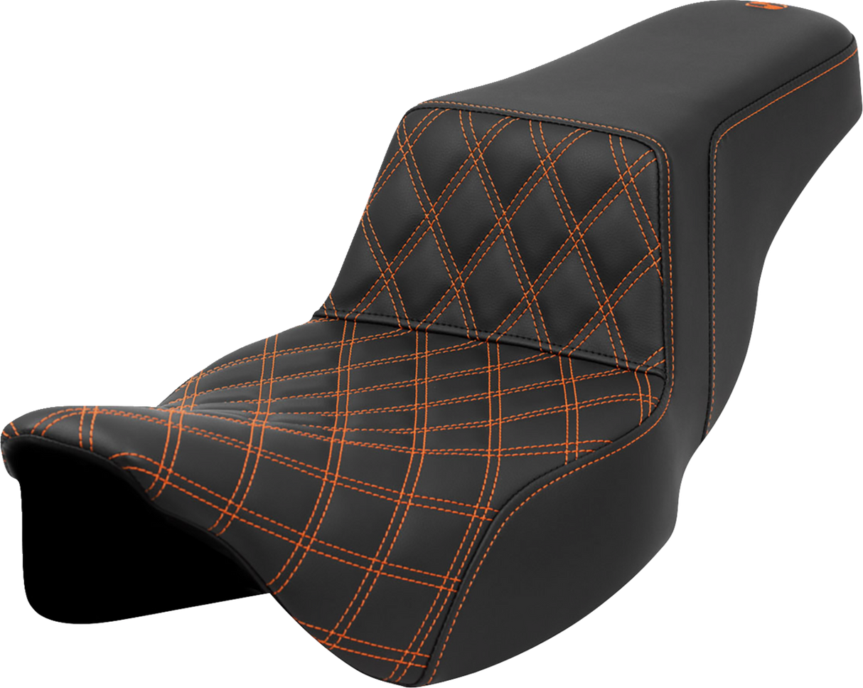 SADDLEMEN Step-Up Seat - Front Lattice Stitch - Orange Stitch - Extended Reach - FLH/FLT '08-'23 A808-07E-172ORA