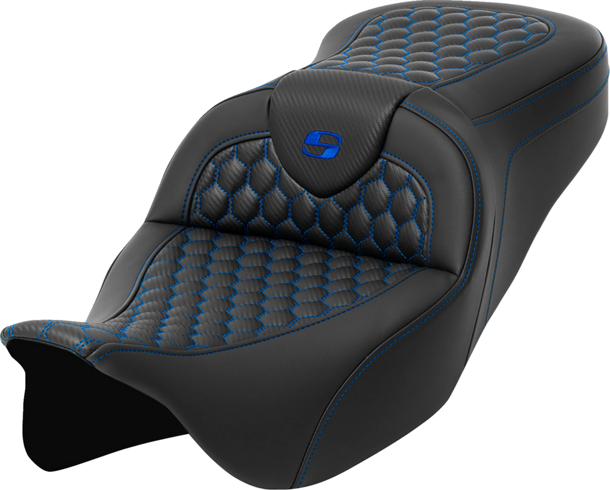 SADDLEMEN RoadSofa* Seat - Honeycomb - Blue Stitch - without Backrest - FLH/FLT '08-'23 808-07B-18901
