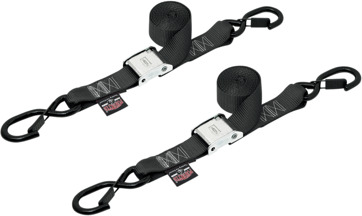 Powertye Mfg. 28622-S Tie-Down Straps - Cam Buckle - Latch Hook - 1-1/2" x 5-1/2' - Black | Adventure/ATV/UTV