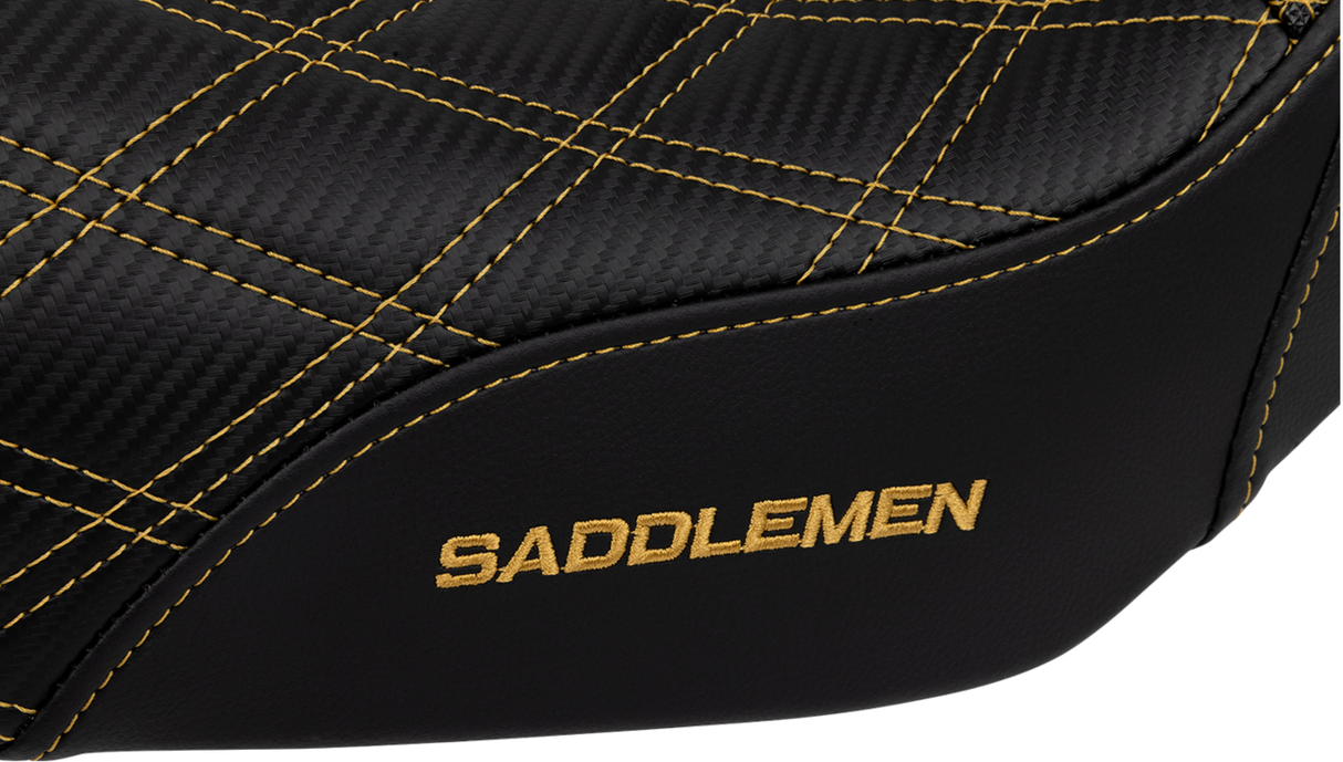 SADDLEMEN Pro Series SDC Performance Seat - Carbon Fiber/Lumbar Gripper - Gold Stitch - Dyna '06-'17 SC80604GOL