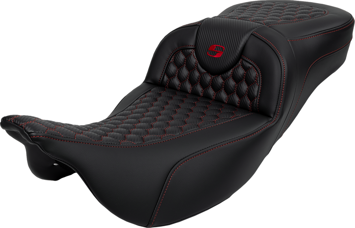 SADDLEMEN RoadSofa* Extended Reach Seat - Honeycomb with Red Stitch - Part 808-07B-19004