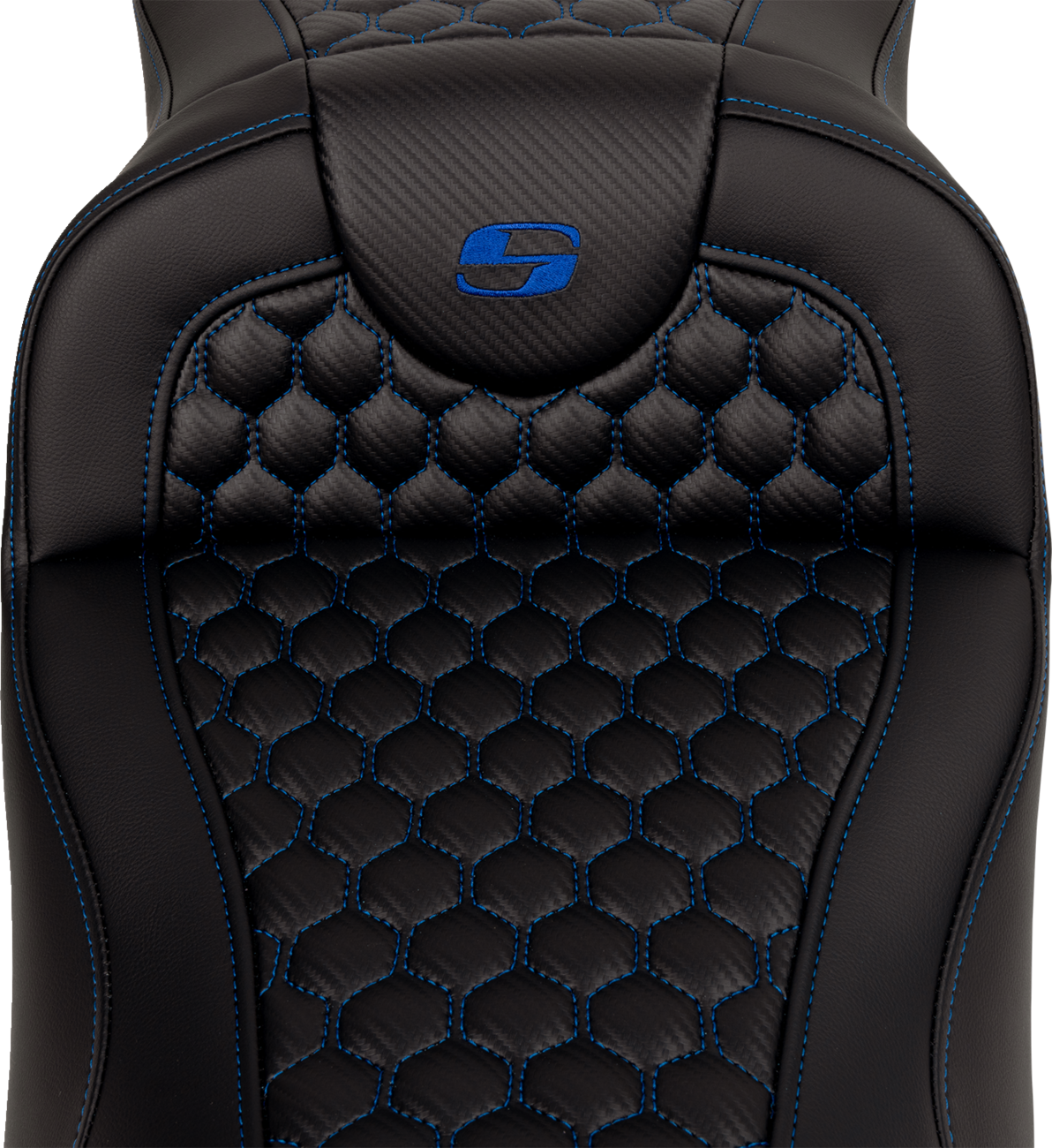 SADDLEMEN RoadSofa* Seat - Honeycomb - Blue Stitch - Extended Reach - FLH/FLT '08-'23 - Part 808-07B-19001
