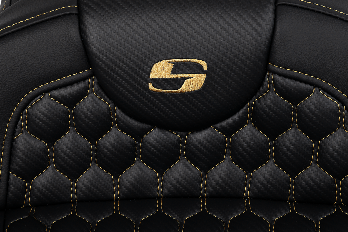 SADDLEMEN RoadSofa* Extended Reach Seat - Honeycomb with Gold Stitch - FLH/FLT '08-'23 808-07B-19007