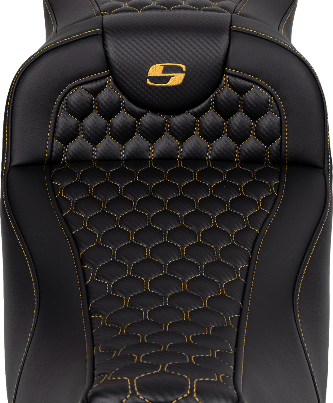 SADDLEMEN RoadSofa* Extended Reach Seat - Honeycomb with Gold Stitch - FLH/FLT '08-'23 808-07B-19007